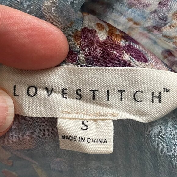 Lovestitch LS Sheer Tunic Length Open Front Tie Floral Kimono Style Top Blue S - Picture 10 of 11